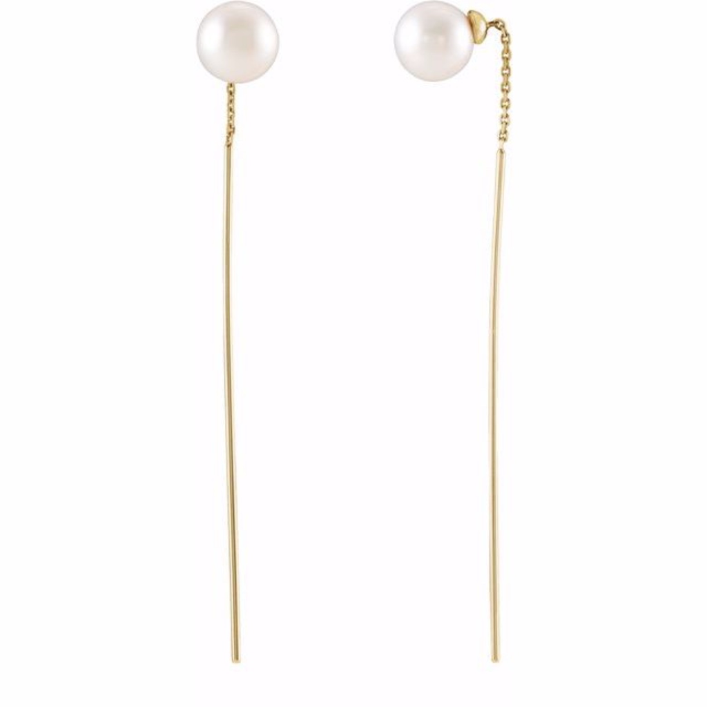 14k Freshwater Cultured Pearl Threader Earrings